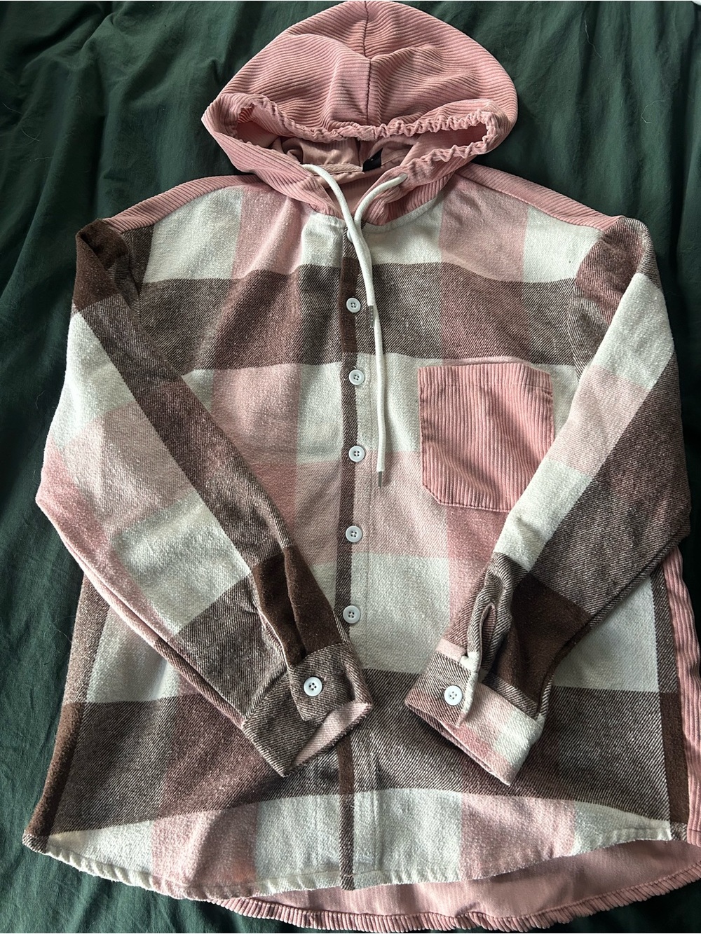 SHEIN Dusty Pink Hooded Pullover with Cream Accents